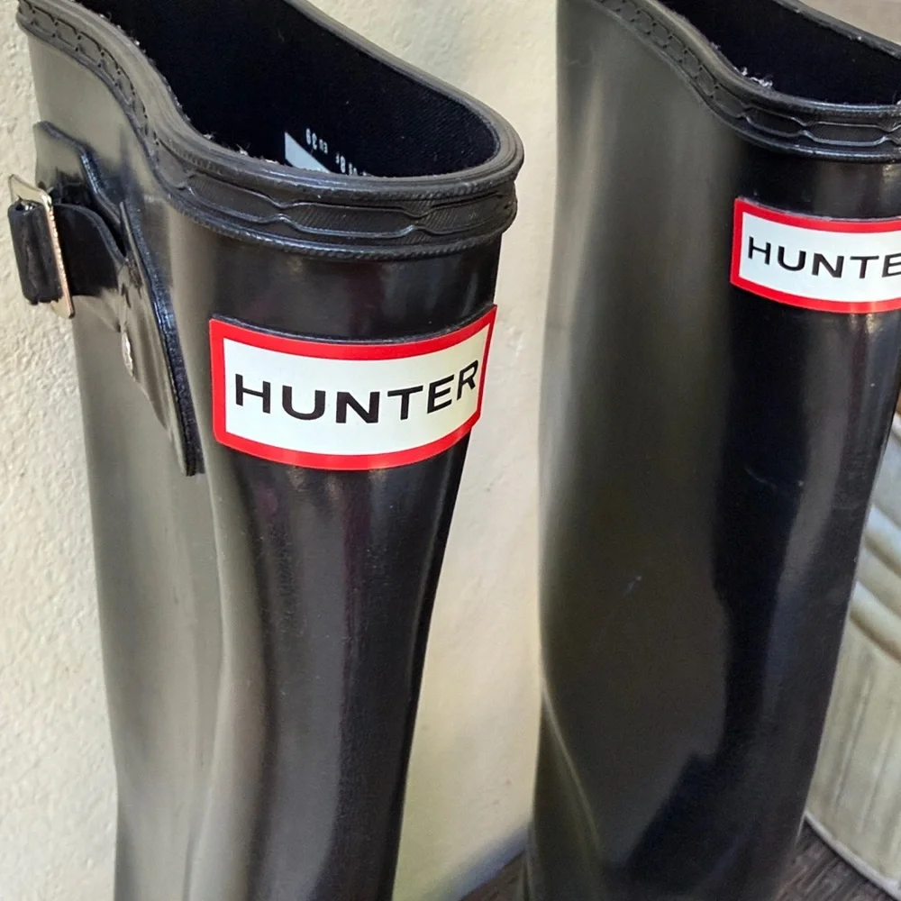 Hunter Glossy Black Rain Boots with Buckle - Picture 2 of 4